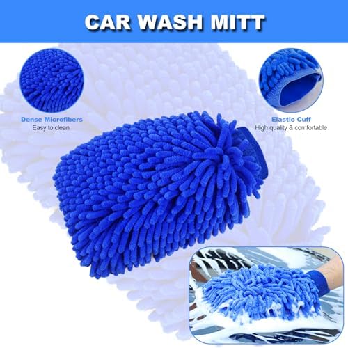 62'' Car Wash Brush with Long Handle, Car Wash Kit with Tire Brush, Tower, Window Squeegee, Chenille Microfiber Car Wash Mop Mitt, Car Cleaning Brush Kit Supplies for Car, Truck, SUV, RV - Image 6