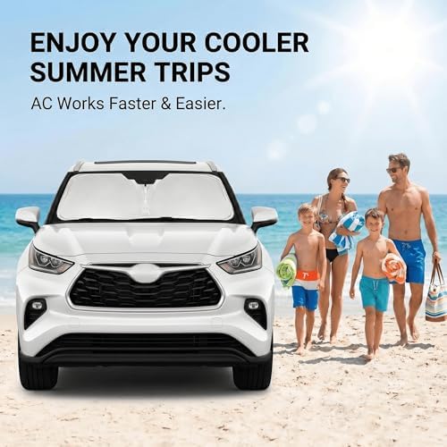 Windshield Sun Shade for Toyota Highlander 2020-2025 2026 Front Window Shade Custom Fit Highlander L LE XLE Limited Platinum Sun Visor Foldable Shade Blocks UV Rays Summer Must Have Accessories - Image 4