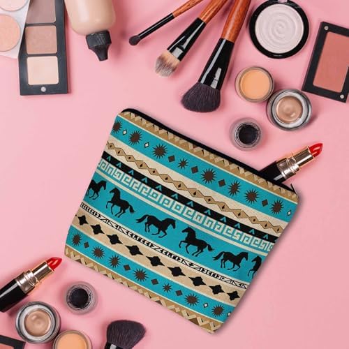Woman Makeup Bag Horse, Ethnic African Aztec Horses Makeup Bags Travel Cosmetic Bags Toiletry Makeup Organizer Pencil Pouch Make Up Cosmetic Bag For Owners Lady Birthday Gifts - Image 3