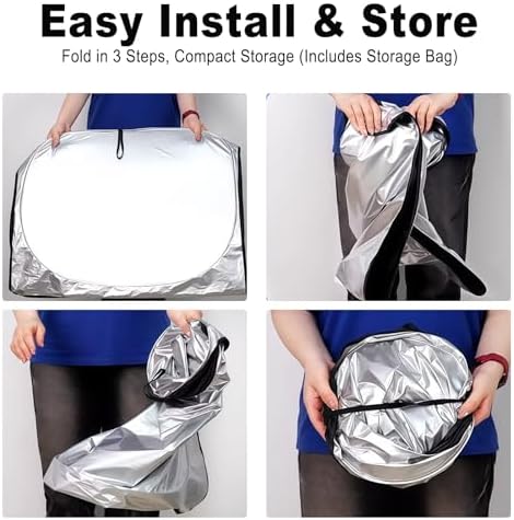 Windshield Sun Shade, Foldable Front Window Shades Cover for Windshield Sun Visor Protector, Keep Car Interior Cool, Universal Fit for Mini Compact Car Hatchback (55.12" x 27.56 ") - Image 6