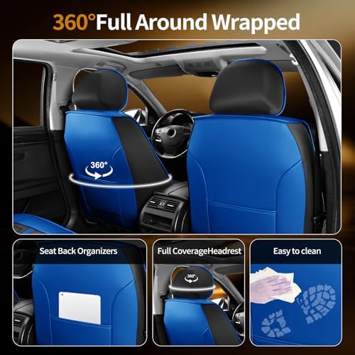 Fit Cherokee Car Seat Covers Compatible with Jeep Cherokee 2014-2024 2025 2026.Full Coverage Waterproof Leather,Compatible with Airbag,All - Weather Seat Cushion Protector(2 Front,Blue) - Image 2