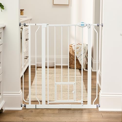 Carlson 36" Extra Tall Walk Through Dog Gate for Doorways & Bottom of Stairs, Metal Pet Gate with Small Pet Door, Expands 29.5”–36.5”, White - Image 6