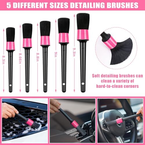 Car Cleaning Kit, Car Vacuum Interior Detailing Cleaner Kit with High Power Handheld Vacuum, Brush Set, Windshield Tool, Duster, Towels, Complete Car Care Tools for Women (Pink) - Image 5