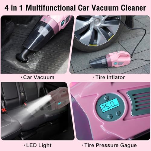 Pink Car Cleaning Kit, 25Pcs Detailing Kit Interior with 4-in-1 Power Handheld Vacuum Cleaner, Detailing Brush Set, 2-in-1 Windshield Cleaner Tool, Car Accessories for Cleaning, Gift for Women - Image 2
