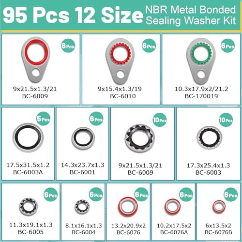 XBVV 95 PCS 12 Sizes Premium A/C Conditioning System Compressor Gasket Seal, Automotive Air Conditioning Compressor Port Seal Gasket Kit Bonded Gasket Seal Assortment Set - Image 2