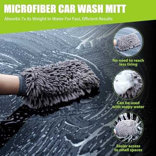 TTRCB 2 Pack Car Drying Towel, 1300 GSM Microfiber Towels for Cars (36" x 24" & 16" x 16"), Car Wash Mitt, Ultra-Absorbent, Streak Free, Car Wash Kit, Car Cleaning Detailing Supplies for SUVs, Trucks - Image 6