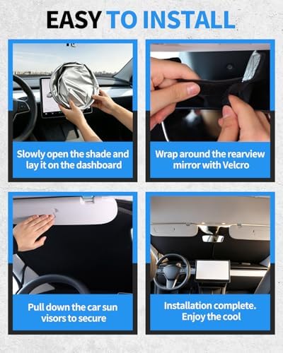 METOWARE Windshield Sun Shade for Tesla Model Y & Model 3 2017-2026 - Image 6