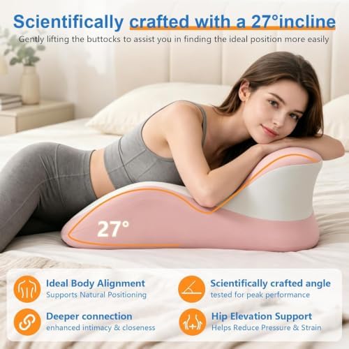 Memory Foam Wedge Pillow, 27° Intimacy Couples Pillow- Pink - Image 2