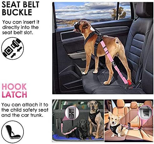 SlowTon Dog Car Seat Belt, 3 in 1 Latch Bar Attachment Dog Safety Seatbelt | Hook Latch Bar& Seatbelt Buckle, Reflective, Heavy Duty Nylon, Durability, Easy of Use, for Travel Riding, Pink, 27.5" - Image 2