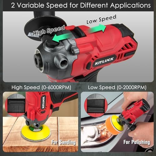 Cordless Buffer Polisher, 12V Mini Wax Buffer & Sander with 2 X 2.5Ah Battery & Charger, 1/2/3" Backing Plate, 40pcs Polishing Pads, Variable Speed for Car Detailing/Buffing/Sanding/Waxing - Image 3