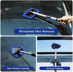 Qydipclin 7pcs Windshield Cleaner Tool Car Window Cleaning Wash Kit with 4 Reusable Microfiber Pads 1 Spray Bottle and Extendable Handle Auto Glass Wiper Kit, Blue&Gray - Image 2