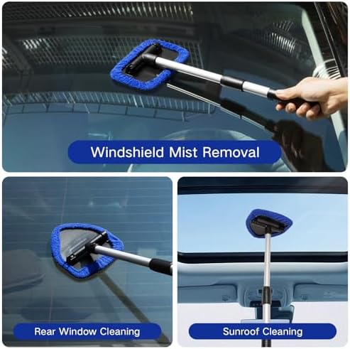 Qydipclin 7pcs Windshield Cleaner Tool Car Window Cleaning Wash Kit with 4 Reusable Microfiber Pads 1 Spray Bottle and Extendable Handle Auto Glass Wiper Kit, Multicolor - Image 2