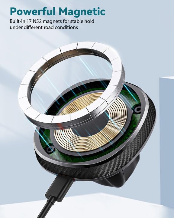 EXELIQ Cup Holder Phone Charger for Magsafe, Wireless Magnetic Car Mount | Heat Dissipation System, 15W Fast Charging Car Cup Phone Holder for iPhone 17 16 15 14 13 12 Pro Max Mini with PD 30W Adapter - Image 4