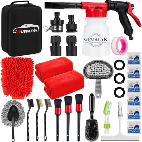 26Pcs Car Wash Cleaning Kit with Foam Gun Sprayer Detailing Brushes Window Water Scraper Tire Brush Towels Complete Interior Exterior Detailing Set for Car by GPUSFAK