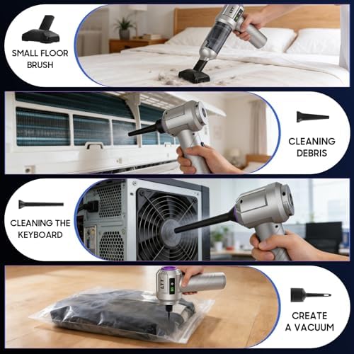 car Vacuum Portable Cordless, 18000PA Brushless Motor Hand Held Vacuum,Air Duster, 120W High Power Mini Vacuum Cleaner Foldable with LED Screen for Home, Car, Office, Pet - Image 5