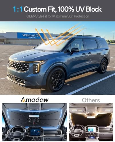 Windshield Sun Shade for Kia Carnival 2022–2026, Foldable Umbrella Sunshade with 100% UV Block, Multi-Layer Heat Insulation, Reinforced 10-Rib Frame, Keeps Car Cooler, Summer Car Accessory - Image 3