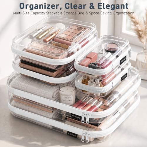 Clear Hard Shell Zipper Case Makeup Storage Organizer Pouches TSA Approved | Travel organizer bags for toiletries, cosmetics, electronics & diaper bins. Multi-size for office, camping, beach & home - Image 5