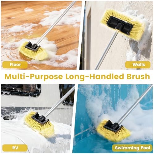 Car Wash Brush with Long Handle, 60'' Soft Bristle Cleaning Brush, Car Cleaning Brushes, Carwash Brushes for SUV, RV, Boat, Truck, House Siding, Sweep Snow, Yellow - Image 6