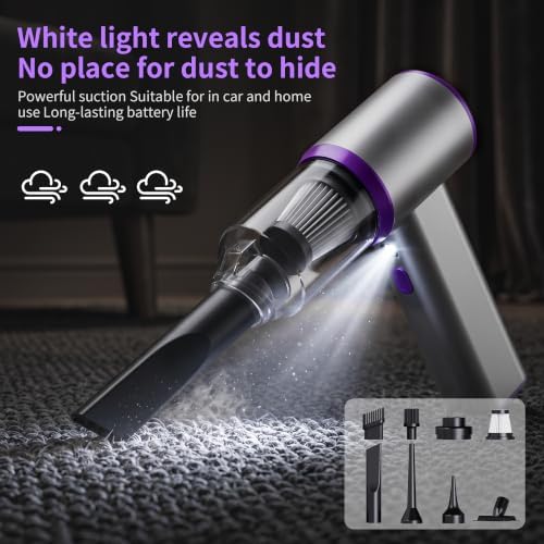 Handheld Cordless Vacuum Cleaner, 8000PA Rechargeable Portable Car Vacuum, Lightweight Dust Buster with LED Light, 3 Filters & 7-in-1 Kit for Car Home Office Pet, Silver - Image 3
