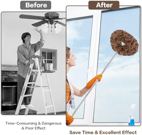 Ceiling Fan Cleaner Duster Reusable Microfiber Ceiling Fan Blade Cleaner Removable Duster with Extension Pole Adjusts 13 to 49.7 Inch for Cleaning Walls Furniture Door Window Top (Beige Brown) - Image 4