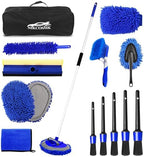62'' Car Wash Brush Kit Mitt Mop Sponge with Long Handle, 1 Chenille Scratch-Free Replacement Head, Windshield Window Squeegee,Car Duster,Car Detailing Brushes,Tower,Car Cleaning Kit for Cars RV Truck by NIKCOSMK