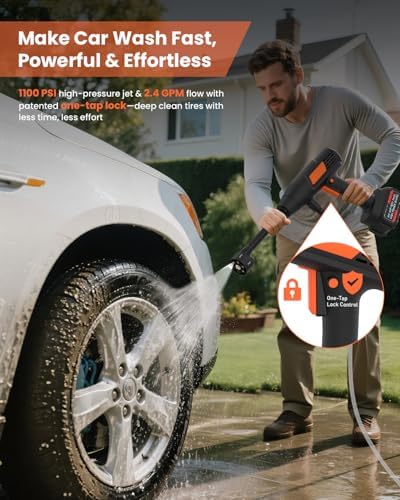 Cordless Pressure Washer Battery Powered 1100PSI Portable Power Washer Gun with 6-in-1 Nozzle & Foam Cannon, 21V 3.0Ah Electric Handheld High Pressure Cleaning for Car Patio - Image 2