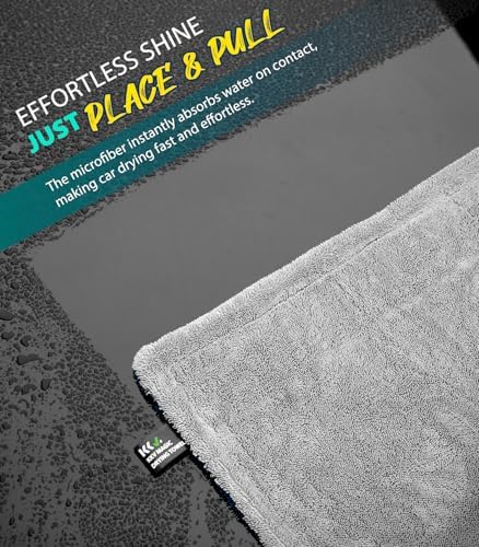 KKV Full-Sized SUV Drying Towel, 48”x24” Dual Sided Microfiber Car Cleaning Towel with Twisting Yarn Technique, 1400GSM Super Absorbent, Scratch-Free, Machine Washable (LightGrey-MarineBlue) - Image 5