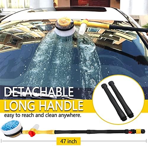 Car Wash Brush with Hose Attachment, 360 Spin Car Wash Brush with Soap Dispenser, Soft Bristle Car Cleaning Brush Mop Scrub Brush, Flow Through Car Washing Brush Kit Long Handle (Yellow) - Image 5