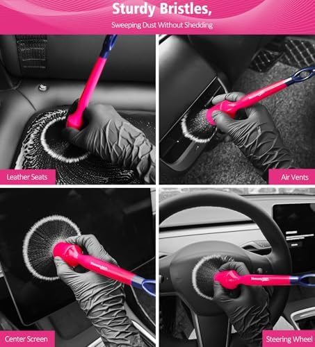 YeewayVeh 6PCS Car Detailing Brush Set, Boars Hair & Ultra Soft, Pink - Image 5