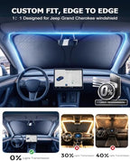 DMJN Front Windshield Sun Shade for Jeep Grand Cherokee (2011-2026), [Nano Ice-Crystal Coatings] UPF50+ Heat & UV Block, Protect Car Interior & Keep Cool, Flodable Steel-Ring Car Cover for Summer - Image 4