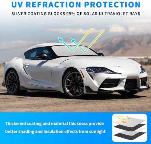 Front Windshield Sun Shade Custom Fit for Toyota Supra 2020-Present Sunshade Foldable UV Ray Reflector Sun Visor Protector Accessories Shield Cover Reflective (for Toyota Supra 2020-Present) - Image 4