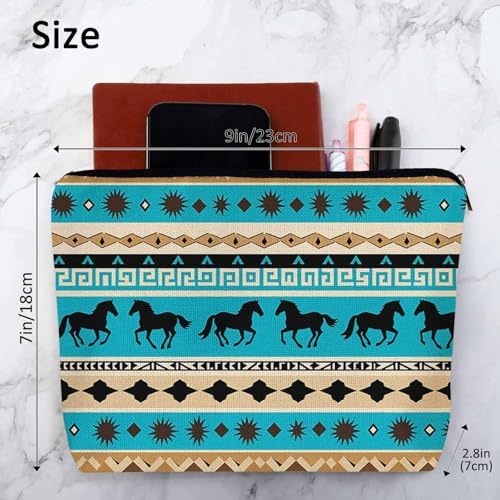 Woman Makeup Bag Horse, Ethnic African Aztec Horses Makeup Bags Travel Cosmetic Bags Toiletry Makeup Organizer Pencil Pouch Make Up Cosmetic Bag For Owners Lady Birthday Gifts - Image 4