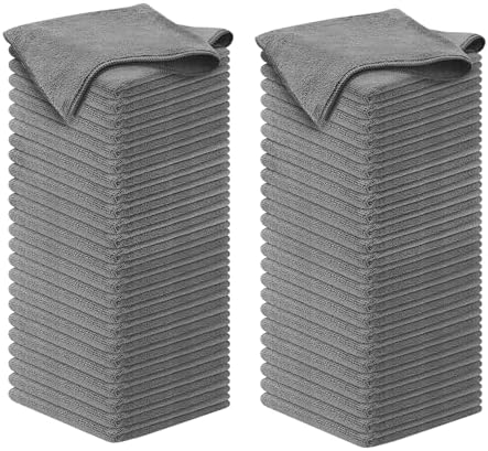 Microfiber Cleaning Cloth Grey - 100 Pcs (12.5"x12.5") - High Performance - 1200 Washes, Ultra Absorbent Microfiber Towel Weave Grime & Liquid for Streak-Free Mirror Shine - Car Washing Cloth by USANOOKS