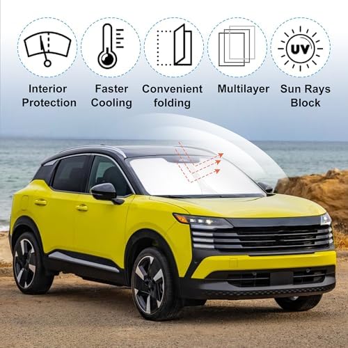 TINGLU Sun Shade for Nissan Kicks 2025 2026 Accessories Windshield Sun Shade Window Shade UV Rays Protection Sun Visor Cover with Steering Wheel Sunshade Storage Bag - Image 5
