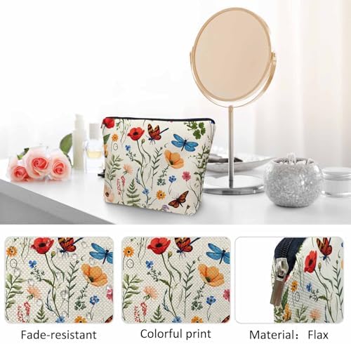 Makeup Bag For Purse Dragonfly, Wild Flowers Butterfly Dragonflies Cosmetic Bags For Women With Zipper Travel Toiletry Pouch Makeup Bags Makeup Organizers Purse For Toiletries Cosmetics - Image 5