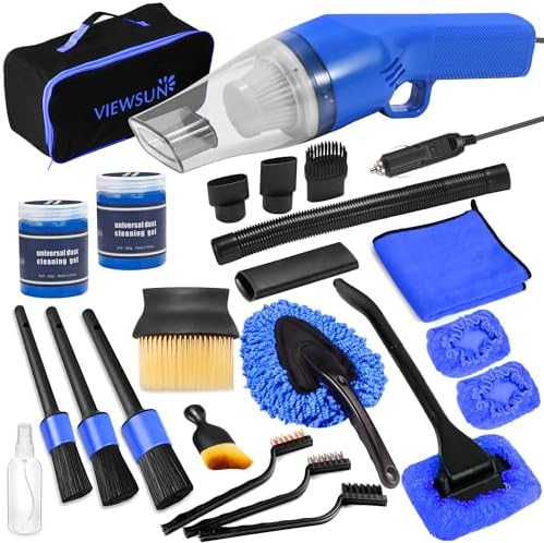 18PCS Car Cleaning Kit, Car Interior Detailing Kit with Blue High Power Handheld Vacuum, Detailing Brush Set, Windshield Cleaner, Cleaning Gel, Complete Auto Accessories for Men, Women by Viewsun