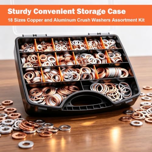 1160PCS Crush Washer Oil Drain Plug,18 Sizes Copper and Aluminum Crush Washers Assortment Kit,Automotive Oil Pan Drain Plug Gasket M6 M8 M10 M12 M14 M16 M18 M20 M22 M24 - Image 6