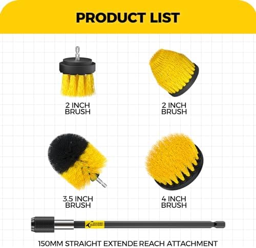 Holikme 5Pack Drill Brush Set with Extension for Car & Bath Detailing - Image 5