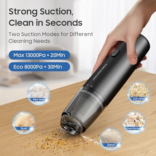 Handheld Vacuum Cordless, Car Vacuum Portable with 2 Suction Modes, Blow & Suction 2-in-1, Mini Vacuum Cleaner Rechargeable for Car, Home, Pet Hair, Office, Desk, Keyboards (Black) - Image 3