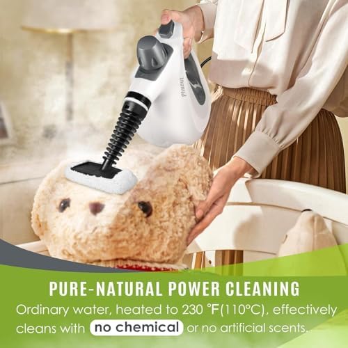 Phueut Pressurized Handheld Multi-Surface Natural Steam Cleaner with 12 pcs Accessories, Multi-Purpose Steamer for Home Use, Steamer for Cleaning Floor, Upholstery, Grout and Car (Grey) - Image 3