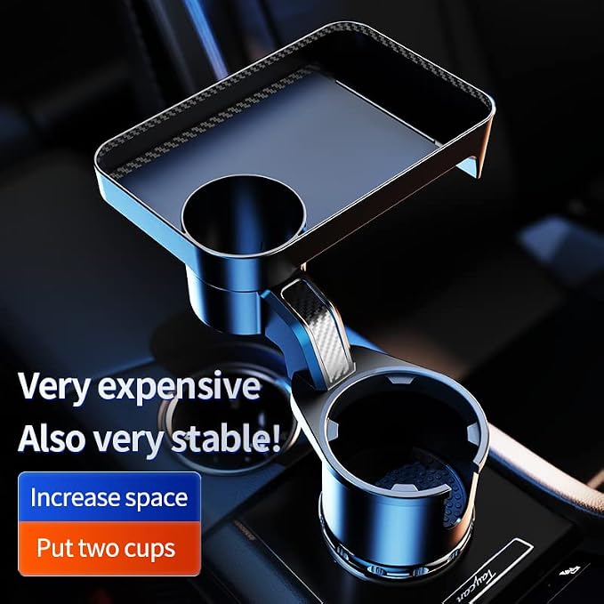Car Cup Holder Tray, 2 in 1 Cup Holder Expander Car Food Table Tray with Adjustable Base, 360° Rotate Car Tray for Eating, Detachable Car Table Fits Yeti, Hydro Flask 16-46 oz - Image 3