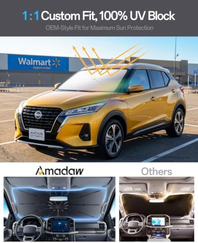 Windshield Sun Shade for Nissan Kicks 2018–2026, Foldable Umbrella Sunshade with 100% UV Block, Multi-Layer Heat Insulation, Reinforced 10-Rib Frame, Keeps Car Cooler, Summer Car Accessory - Image 3