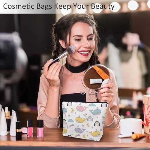 Makeup Bag Whale Makeup Bags For Purse Pouch, Funny Rainbow Whale Cute Travel Toiletry Bag Cosmetic Bag Makeup Bags Flax Makeup Organizer Bag Pencil Pouch For Man Woman - Image 2