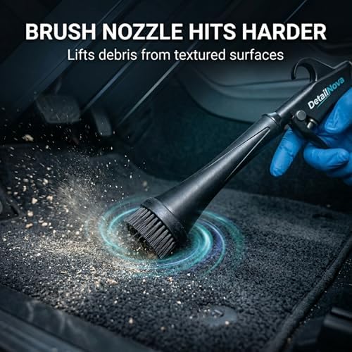Tornado Air Gun - Durable Air Blaster for Car Detailing with Brush Nozzle, Storage Bag, 3 Compressor Adaptors & Microfiber Towel - Requires Compressor, Easy to Set Up - Image 5