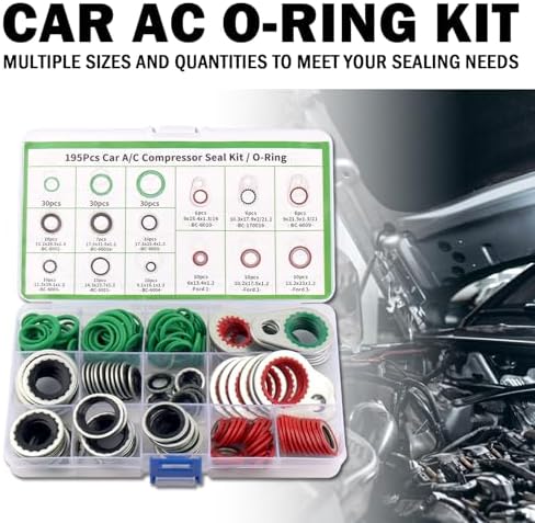 195PCS O Ring Assortment Kit,Multi-Size Car Air Conditioning Compressor Seals O-Ring & Gakest,Universal A/C Seal Kit for Automotive Replacement AC Compressor Kit R134A Refrigerant Valve Core - Image 7