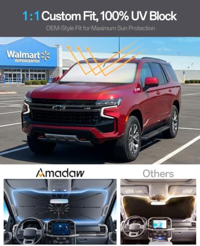 Windshield Sun Shade for Chevr Tahoe 2000–2026, Foldable Umbrella Sunshade with 100% UV Block, Multi-Layer Heat Insulation, Reinforced 10-Rib Frame, Keeps Car Cooler, Summer Car Accessory - Image 3