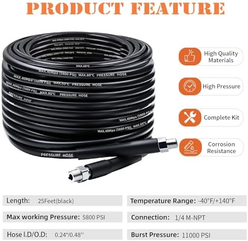 25FT Sewer Jetter Kit for Pressure Washer, 5800PSI Drain Cleaner Hose - Image 2