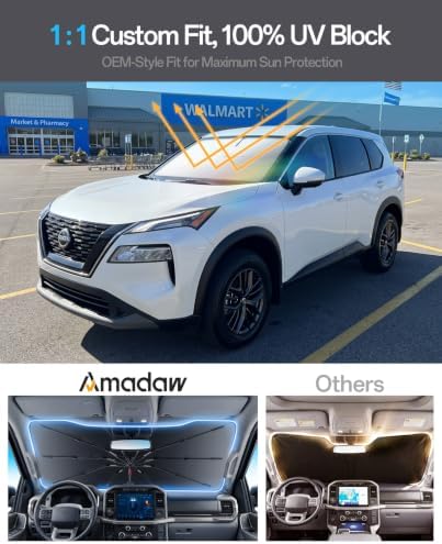 Windshield Sun Shade for Nissan Pathfinder 2000–2026, Foldable Umbrella Sunshade with 100% UV Block, Multi-Layer Heat Insulation, Reinforced 10-Rib Frame, Keeps Car Cooler Summer Car Accessory - Image 3