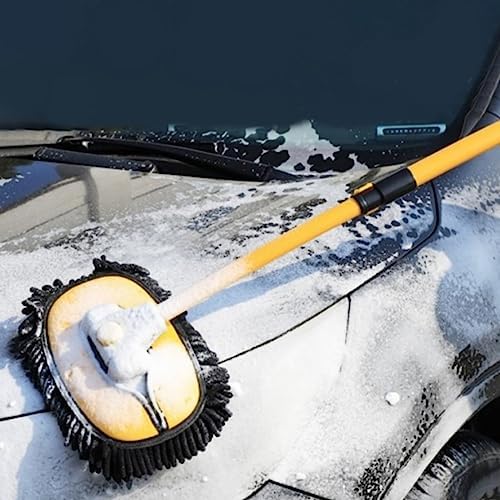 43'' Car Wash Brush with Long Handle Chenille Microfiber Car Wash Kit Mitt Retractable Bent Pole Car Wash Mop for Cars RV Truck Boat (yellow-01) - Image 6