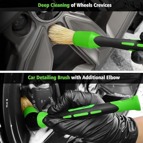 YeewayVeh 5PCS Pro Wheel Detailing Kit, 360° Bendable Rim Brush, Green - Image 5